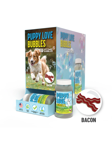 Puppy Love Bubbles: Bacon Scented Bubbles - Gravity Feeder with 12-4oz. Bottles