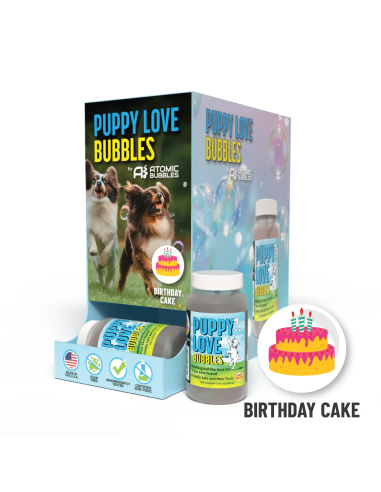 Puppy Love Bubbles: Birthday Cake Scented Bubbles - Gravity Feeder with 12-4oz. Bottles