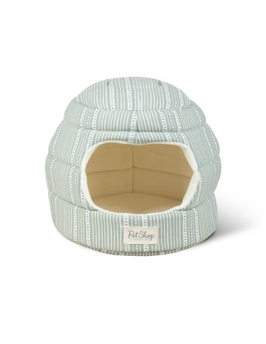 BLOCK STRIPE DUSTY SAGE PET BED HUT