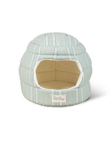 BLOCK STRIPE DUSTY SAGE PET BED HUT