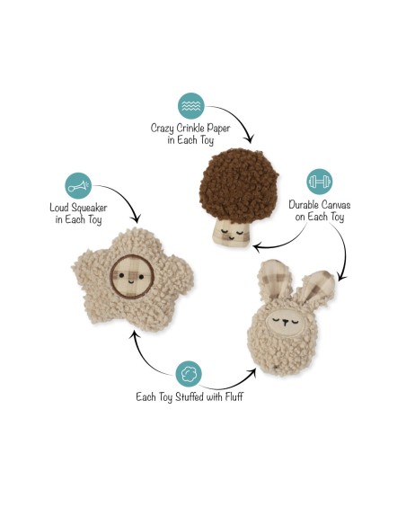 Meadow Blooms 3pc Textured Patchwork Mini Dog Toy Set